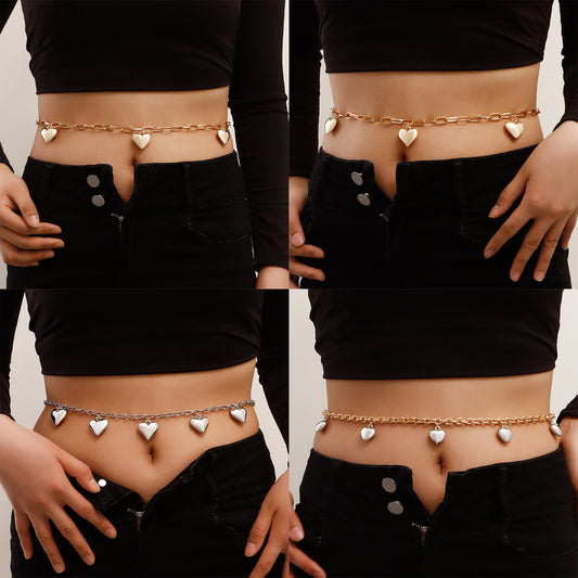 Punk Casual Heart Metal Waist Chain for Women