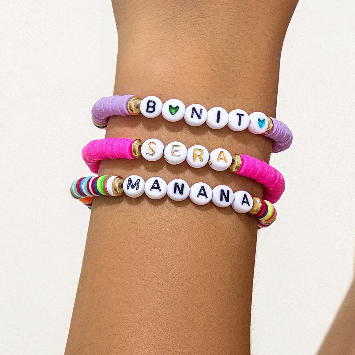 Bohemian Resin Letter Beaded Bracelet for Women