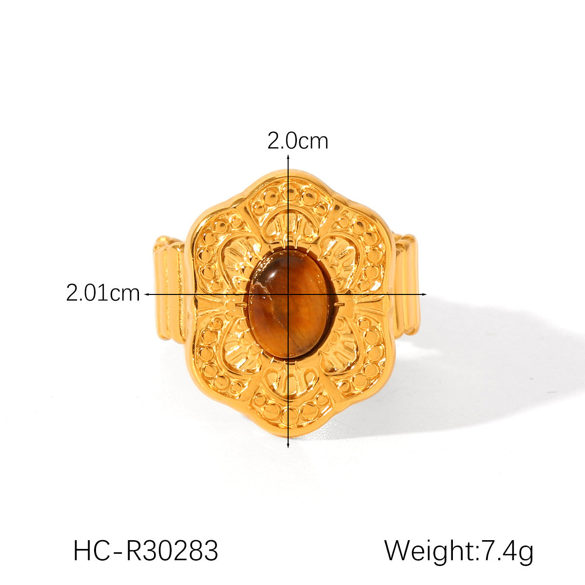 Vintage French Style Geometric Titanium Steel Ring for Women with Natural Tiger Eye Inlay, Hypoallergenic and Fade-Resistant