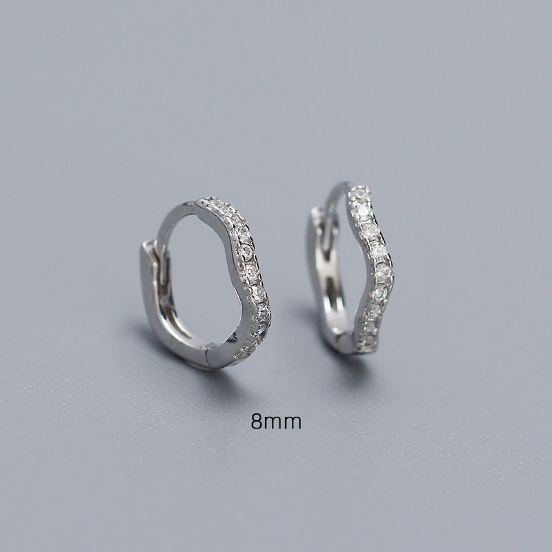 Minimalist Wave-Shaped S925 Sterling Silver Stud Earrings with Rhinestone Inlay for Women
