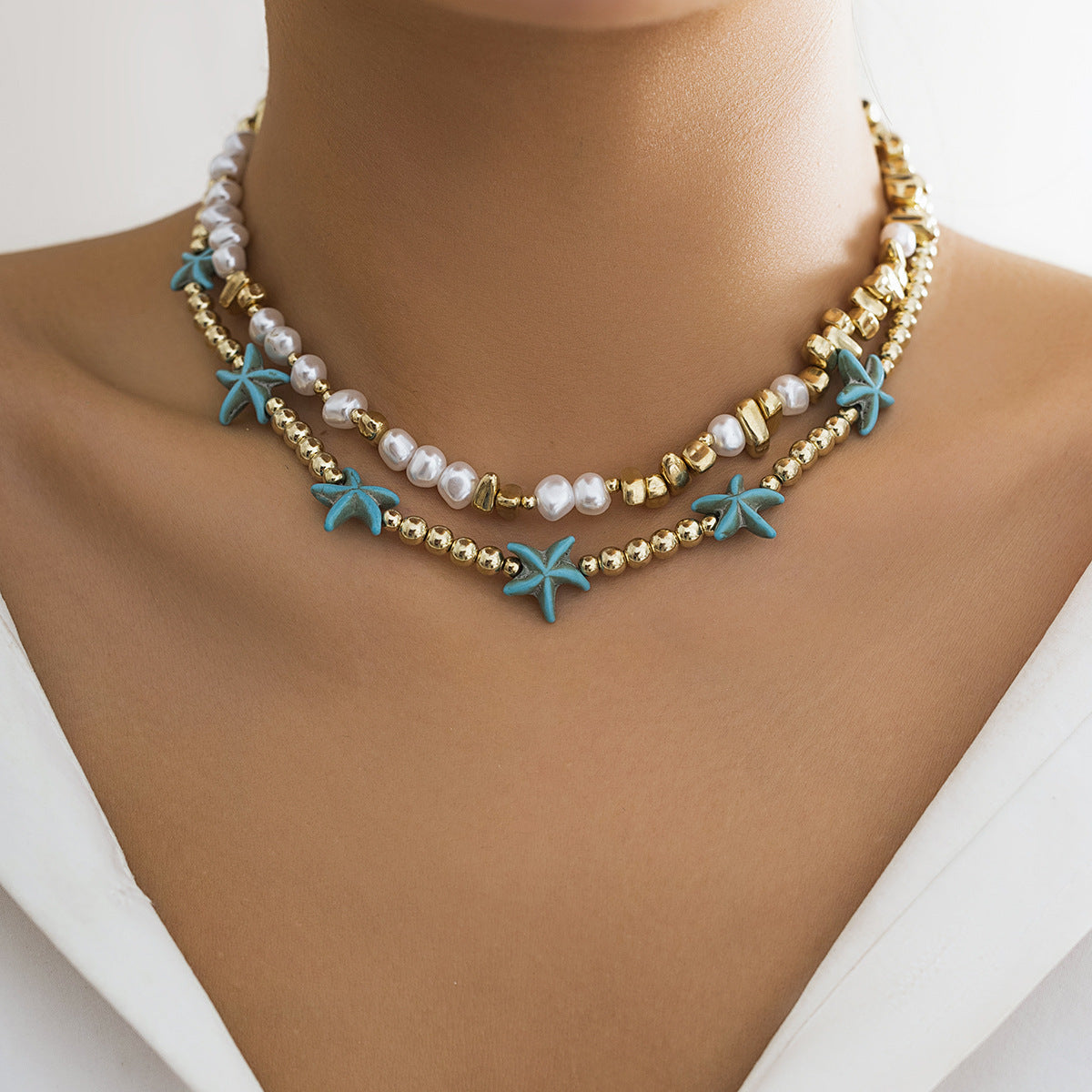 Collana in Acrilico a Forma di Stella Marina con Nappa per Donna, Stile Vacanziero