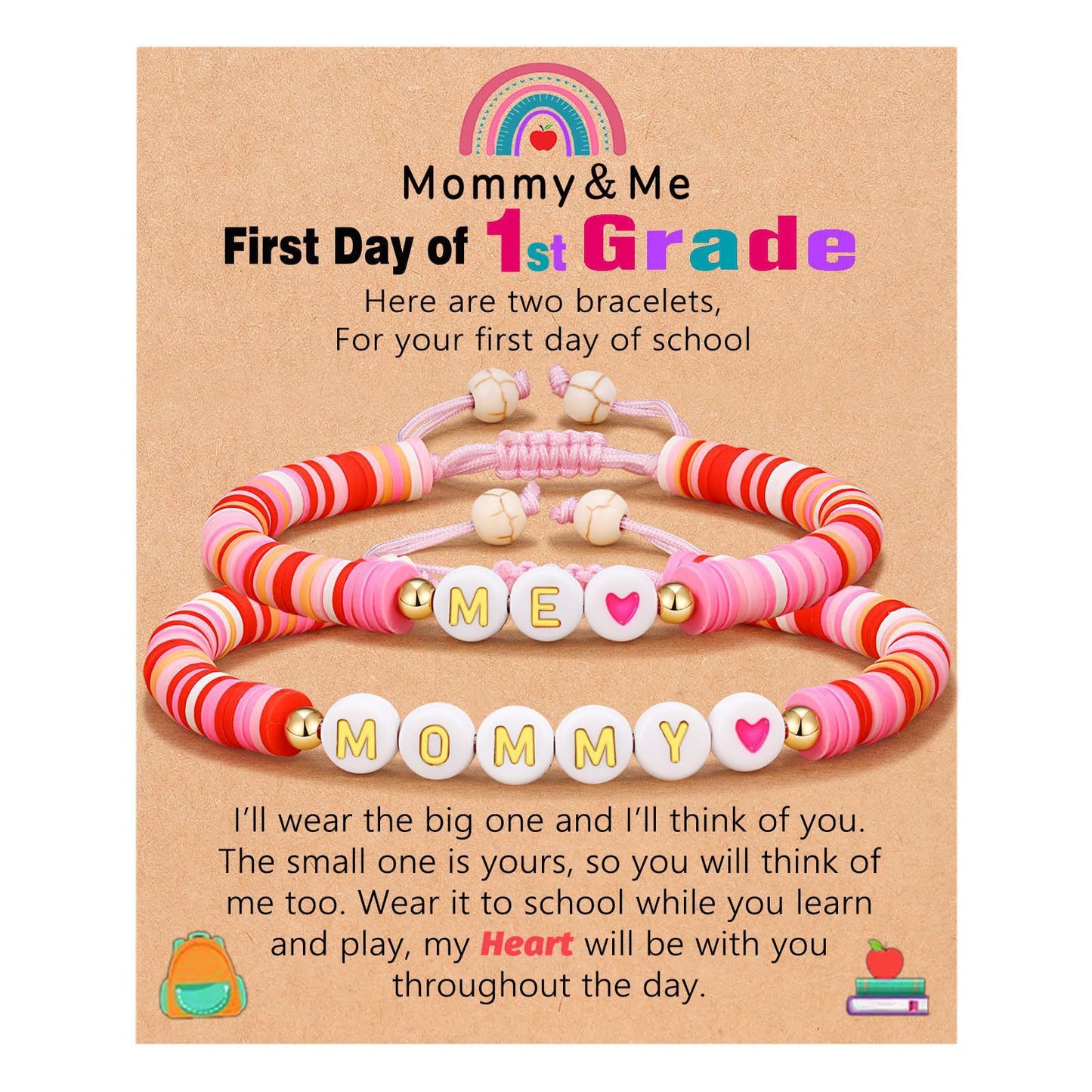 Sweet Geometric Heart Letter Resin Bracelet Set for Kids First Day of School Gift