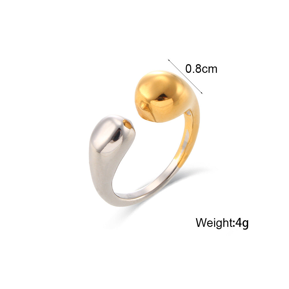 Minimalist Fashion Stainless Steel Open-End Geometric Drop-Shaped Ring with Gold and Silver Plating for Women