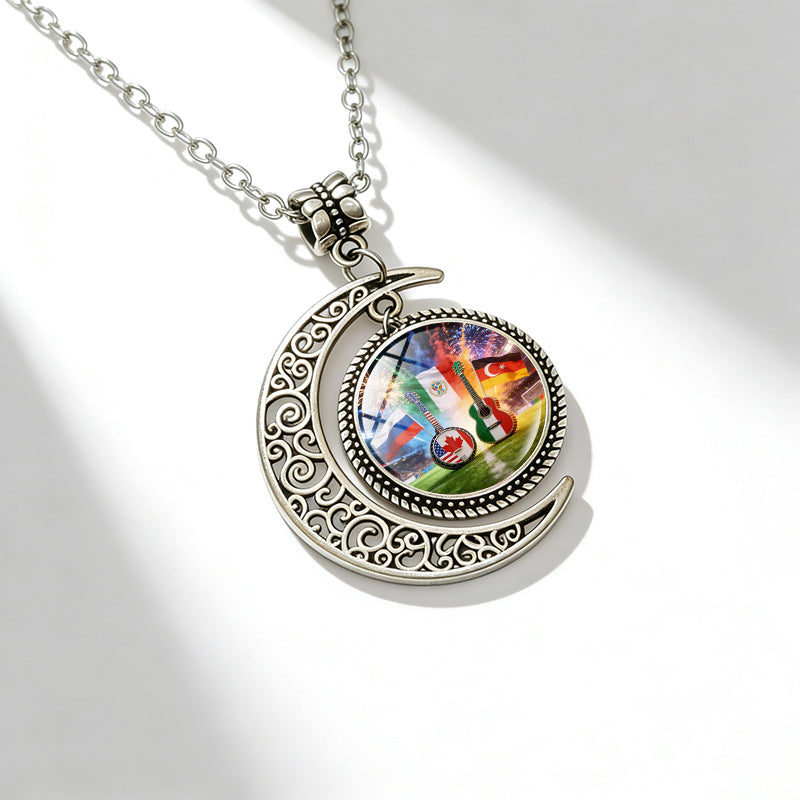 Sporty Geometric Alloy Plated Necklace with Crystal Pendant Unisex Cable Chain