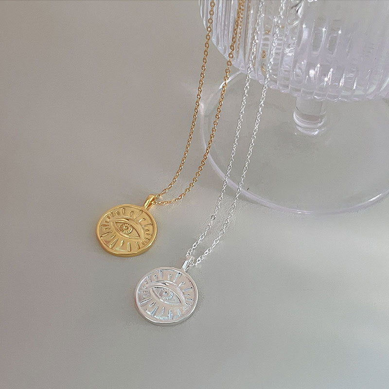 Minimalist 925 Sterling Silver Round Eye Pendant Ball Chain Necklace