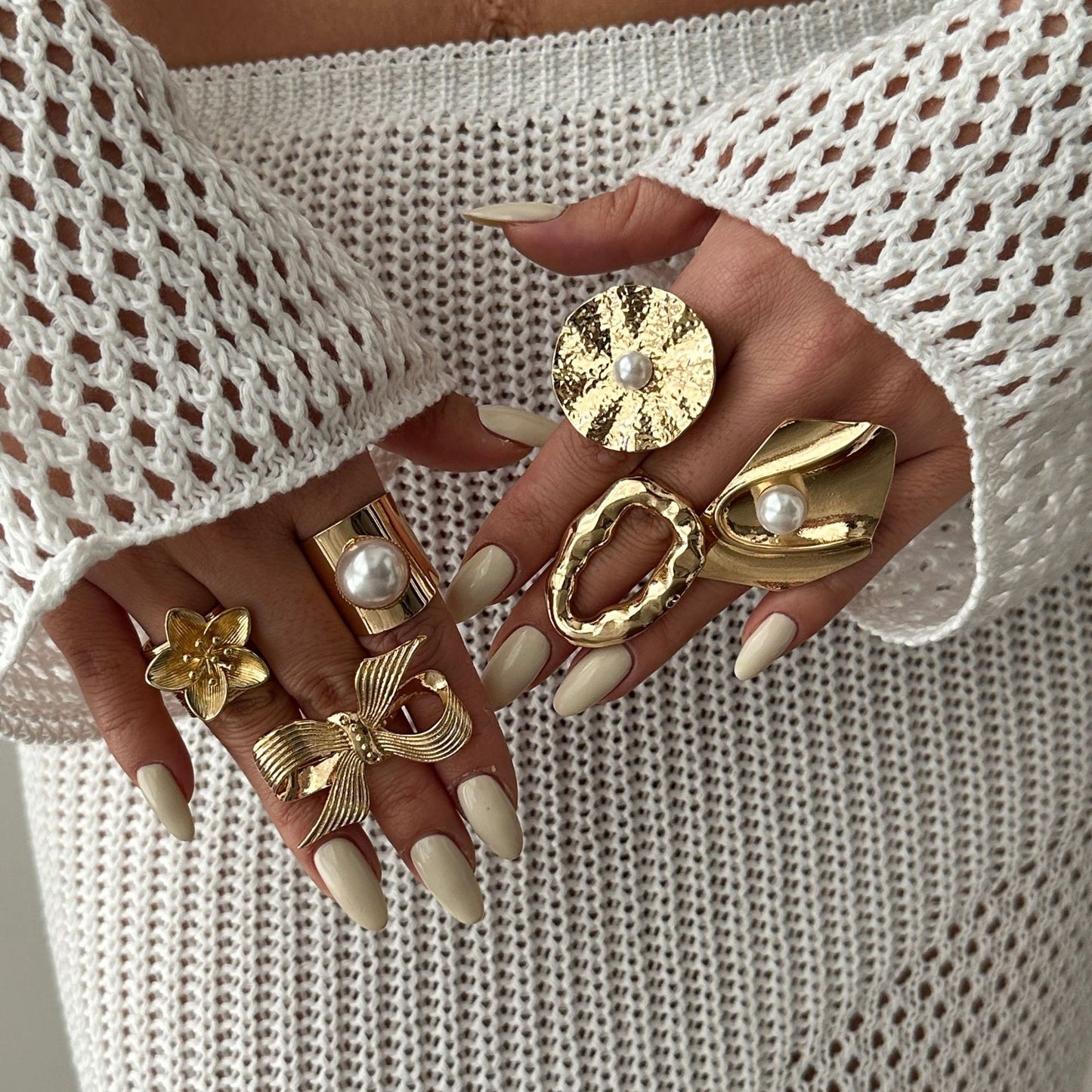Fashion Minimalist Geometric Bow Alloy Plated Ring Set for Women