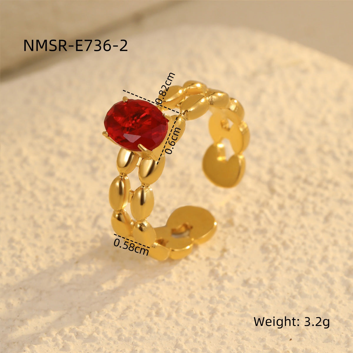 Anillo de acero inoxidable con circonita geométrica de lujo ligero y baño de oro de 18 quilates para mujer