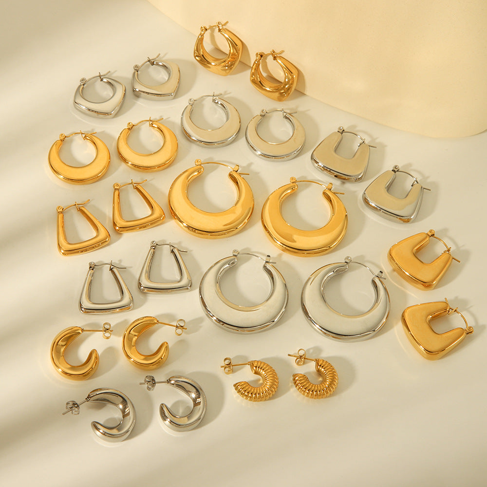 Orecchini da donna minimalisti geometrici cavi in acciaio inossidabile con placcatura in oro 18 carati