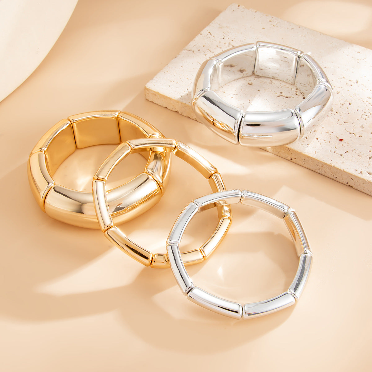 Minimalist Geometric Plated Acrylic Bamboo Segment Cuff Bracelet