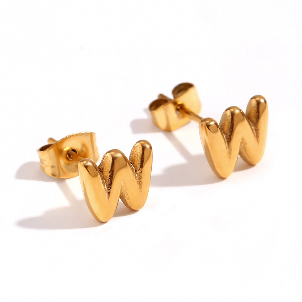 Orecchini a perno da donna con lettera geometrica moderna minimalista in acciaio al titanio placcato oro 18K