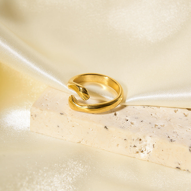 Ins Style Geometric Titanium Steel Ring with 18K Gold Plating for Women