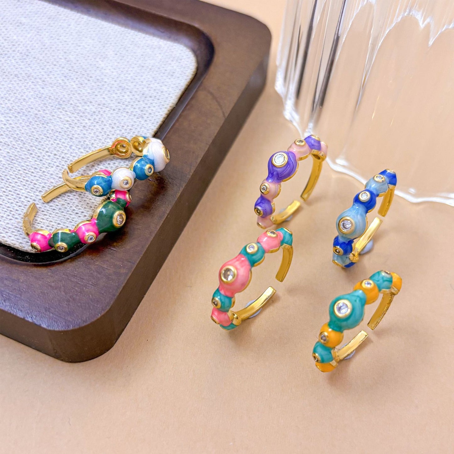 Sweet Gold Plated Brass Adjustable Ring with Bow and Bubble Elements for Women
