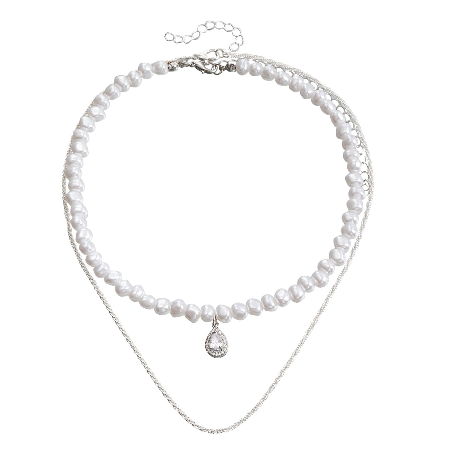 Collana pendente a doppio strato in acrilico con perle, stile geometrico minimalista vintage, da donna, con goccia di zircone e finitura placcata