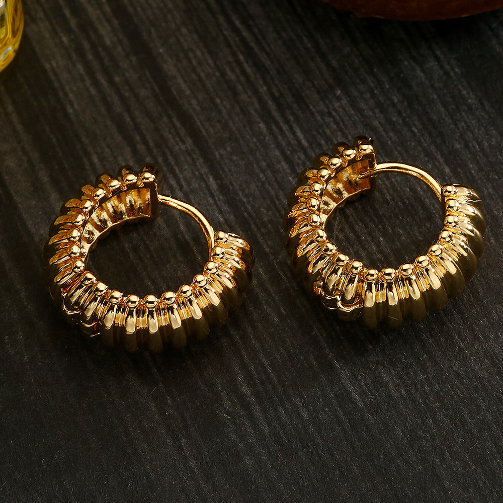 Orecchini a Cerchio Geometrici da Donna Ispirati al Vintage in Ottone con Placcatura in Oro 18K