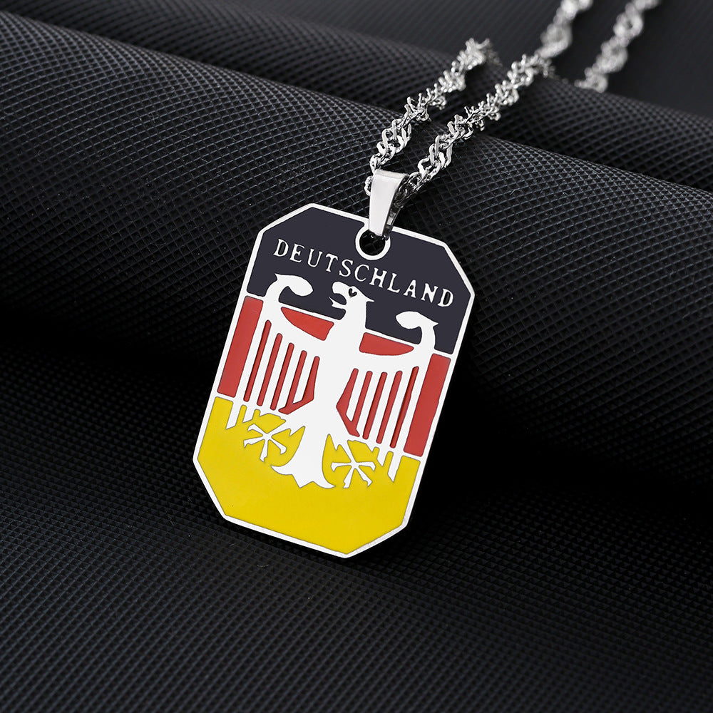 Vintage Ethnic Style Eagle-Shaped Enamel Geometric Pendant Necklace for Unisex in Stainless Steel with Flat Cross Chain