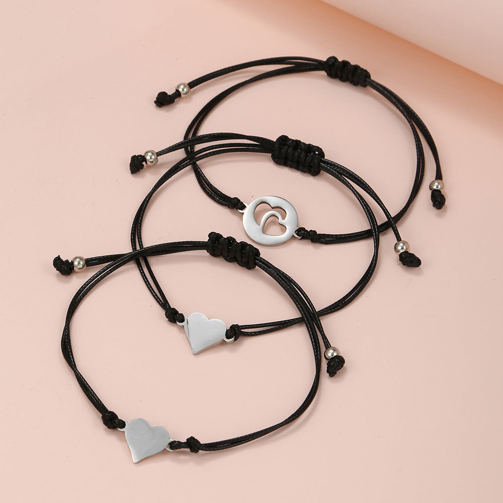 Minimalist Stainless Steel Heart Geometric Woven Card Bracelet