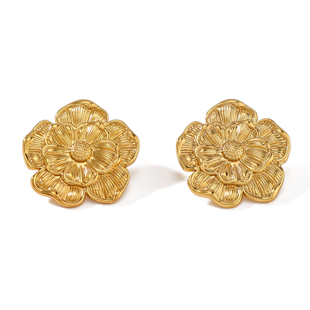 Orecchini a perno minimalisti floreali in acciaio inossidabile con placcatura sottovuoto in oro 18 carati da donna