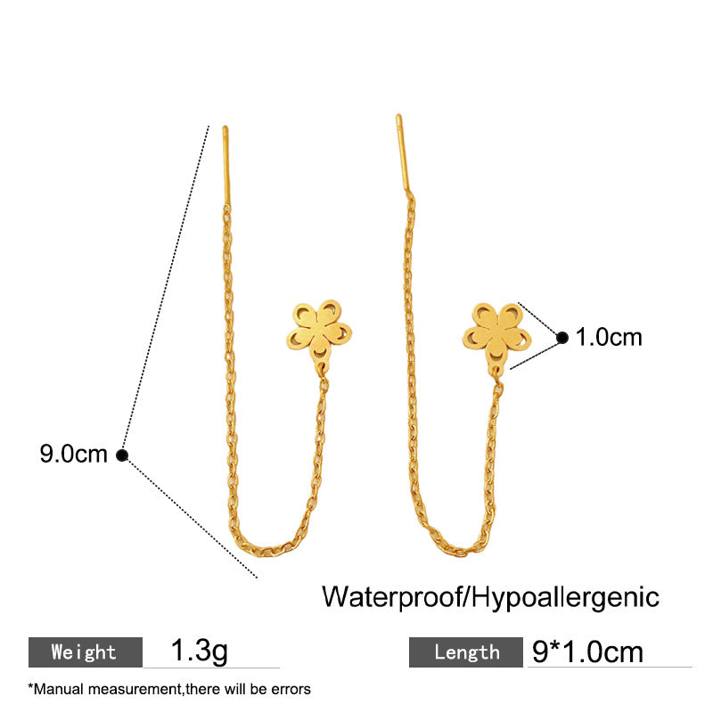 Minimalist Elegant Floral Titanium Steel Drop Earrings for Women
