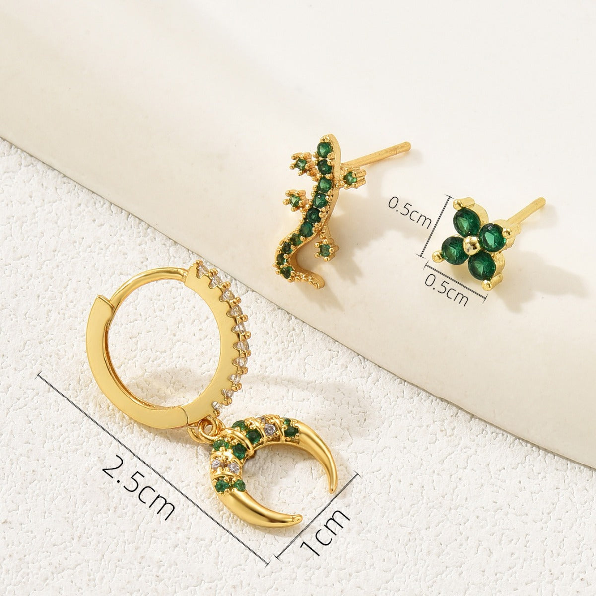 Pendientes de Cobre con Forma de Luna Creciente y Gecko, Engastados con Zirconia, para Mujer, con Postes de Acero Inoxidable