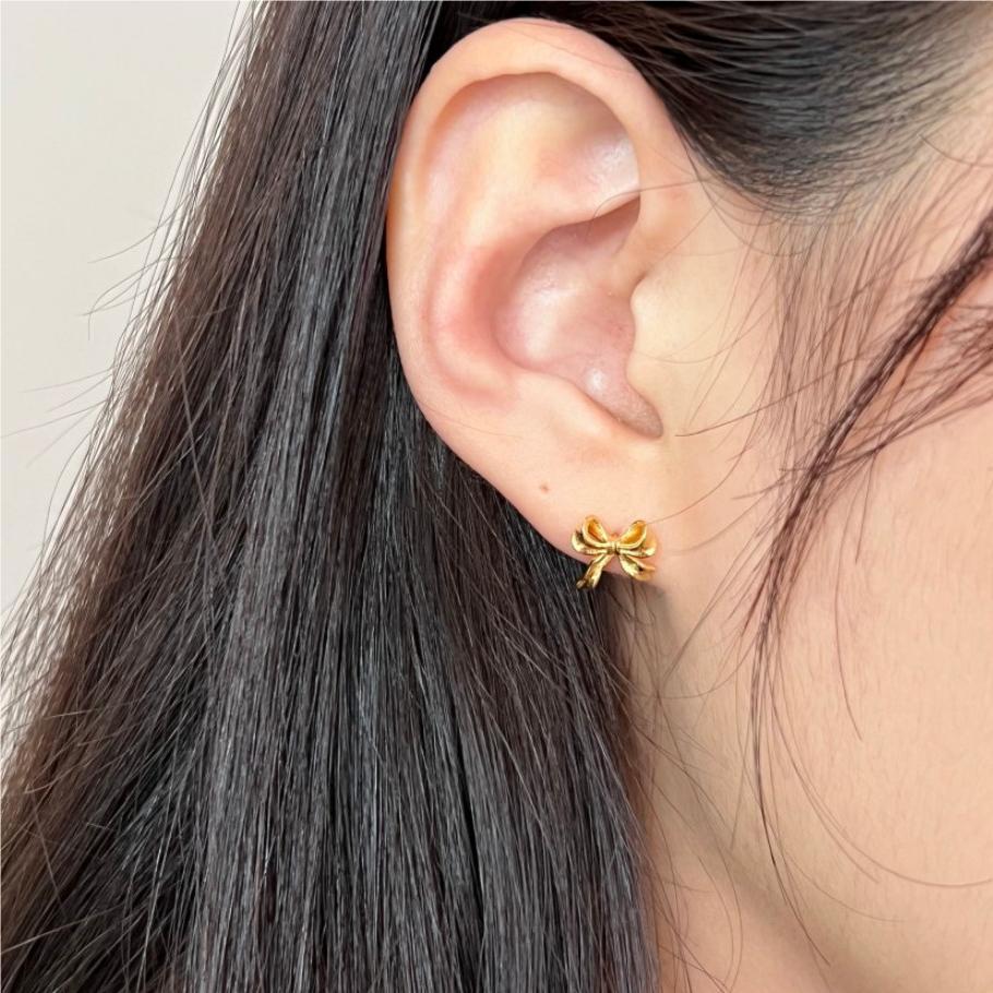 Minimalist Bow Knot Stud Earrings for Women in 925 Sterling Silver with Gold Plating