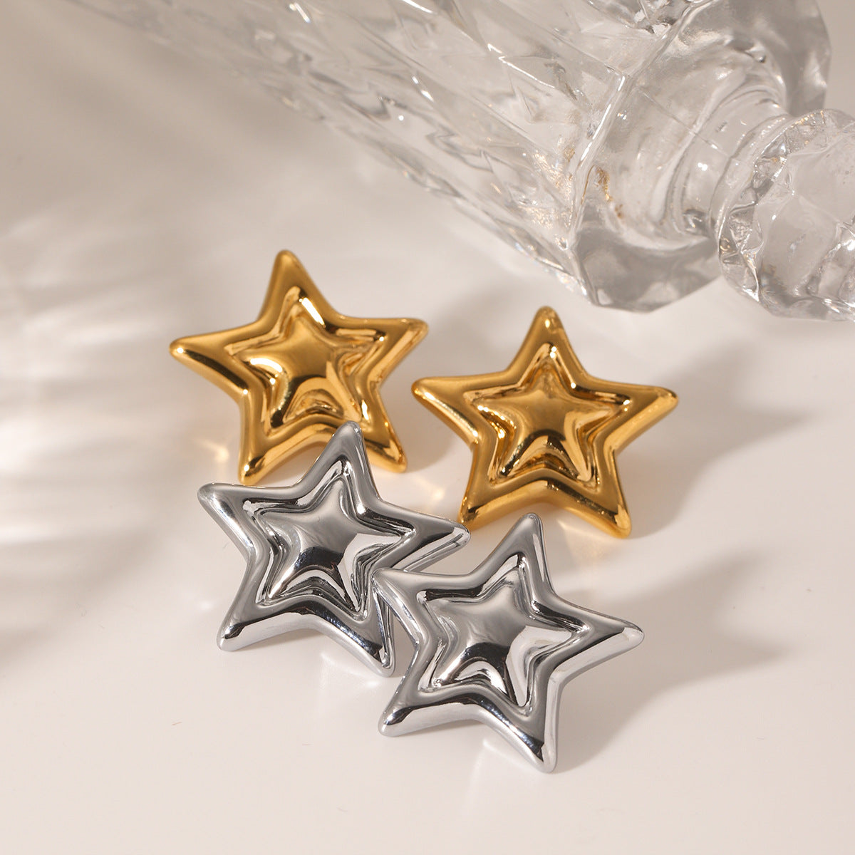 Minimalist Geometric Star Stainless Steel Stud Earrings with Plated Finish for Women