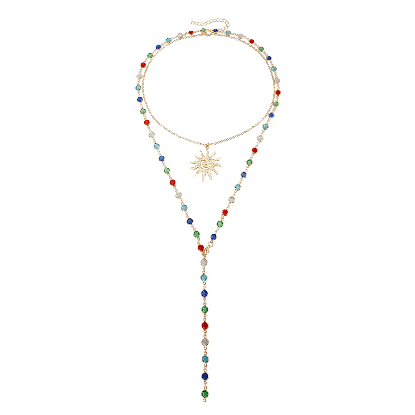 Casual Geometric Floral Rhinestone Inlay Plated Alloy Sunflower Y-Necklace for Women