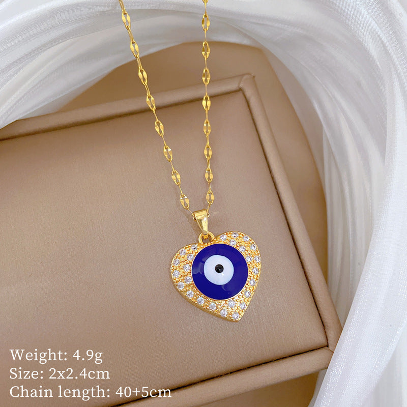 Sweet Minimalist Heart Geometric Titanium Steel Necklace with Cubic Zirconia Inlay for Unisex