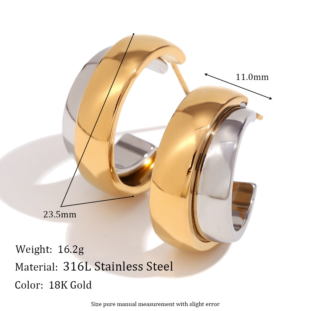 Orecchini a clip in acciaio inossidabile vintage con design geometrico a V, placcati in oro 18 carati e motivo a strati cavi