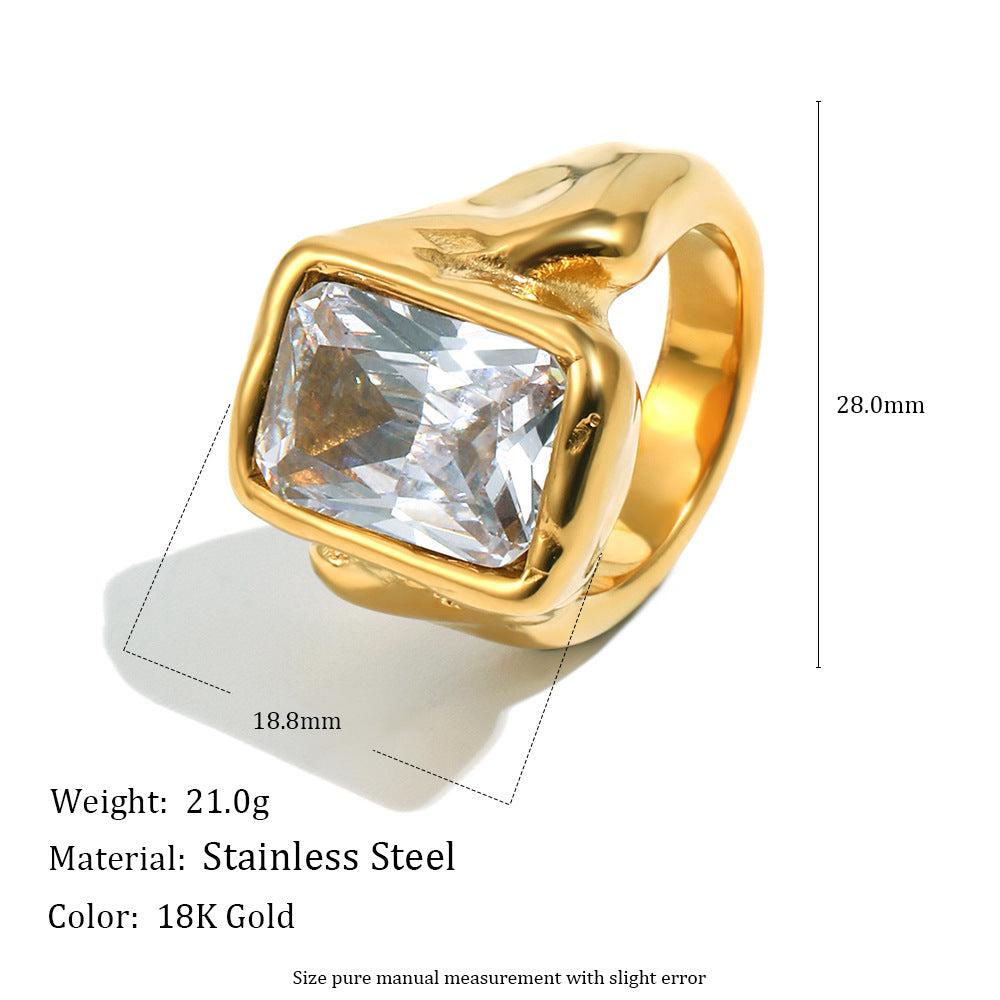 Anello da donna in acciaio inossidabile placcato oro 18 carati, geometrico e minimalista