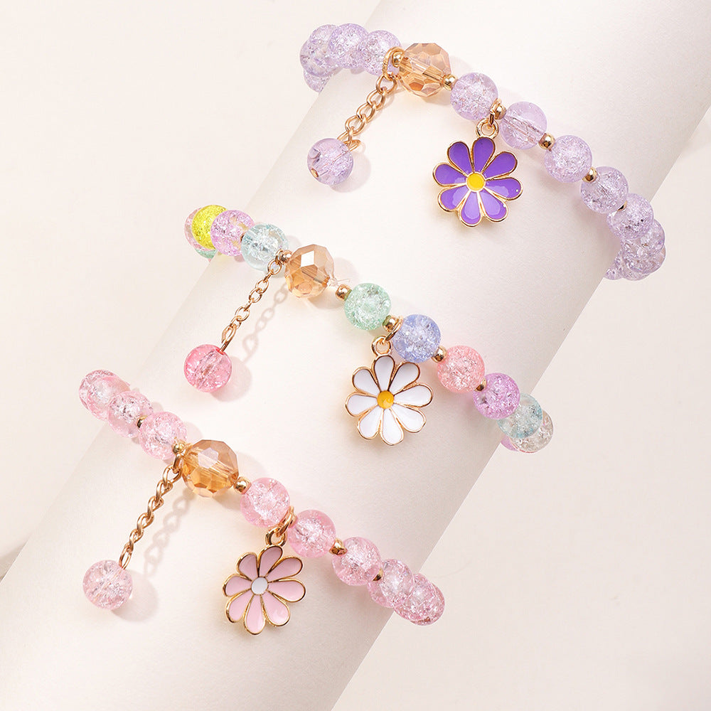 Braccialetto per bambine con perline di vetro a forma di margherita, design floreale, gioielli fatti a mano in stile principessa