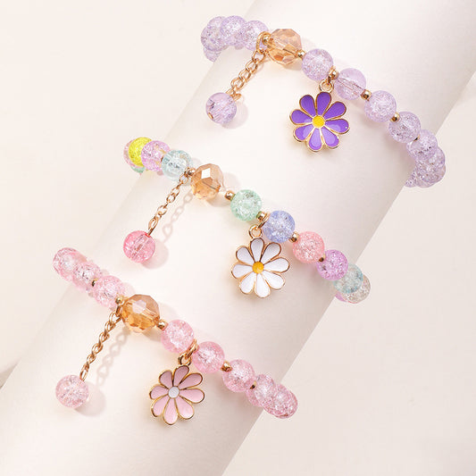 Braccialetto per bambine con perline di vetro a forma di margherita, design floreale, gioielli fatti a mano in stile principessa