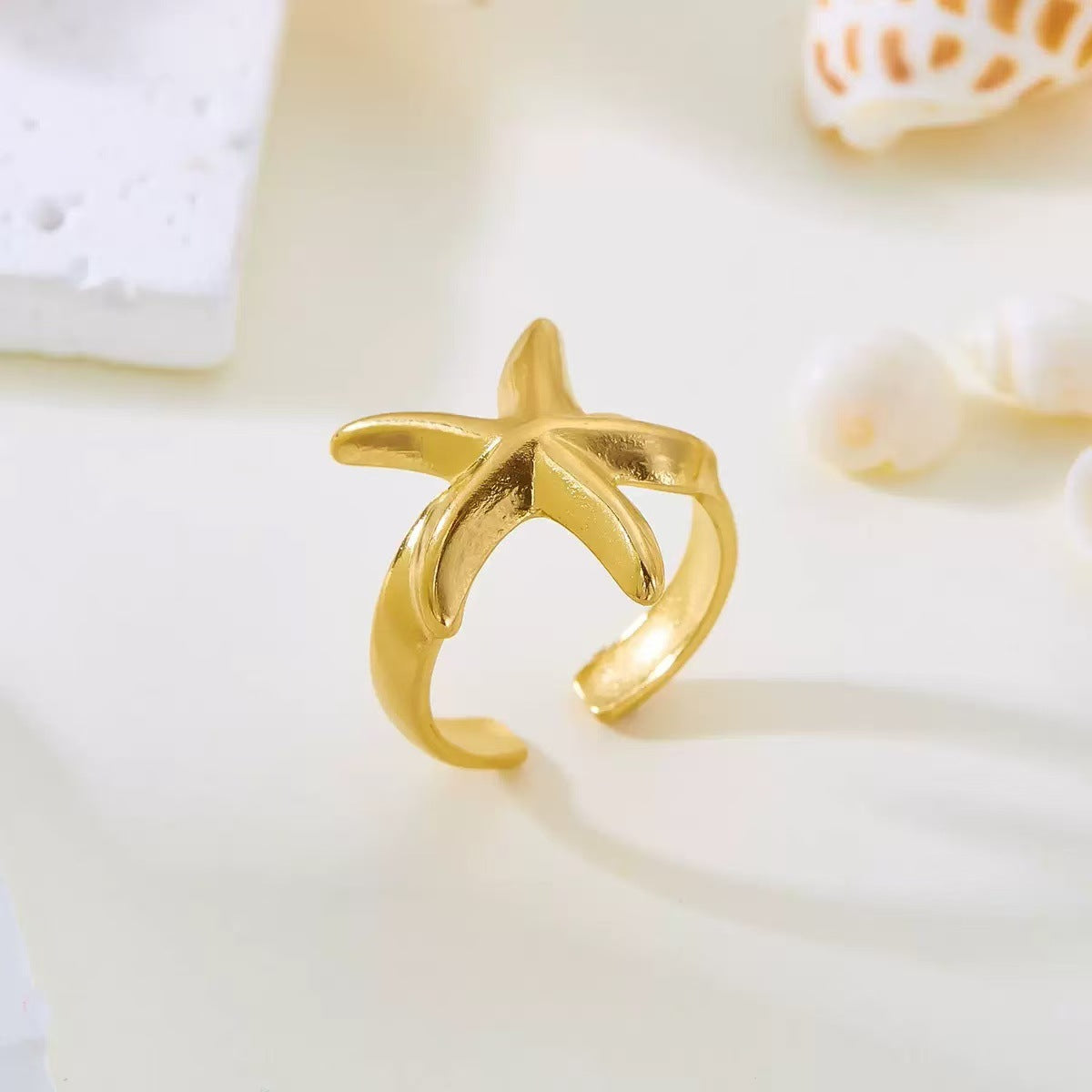 Elegant Gold Plated Stainless Steel Butterfly Star Geometric Ring