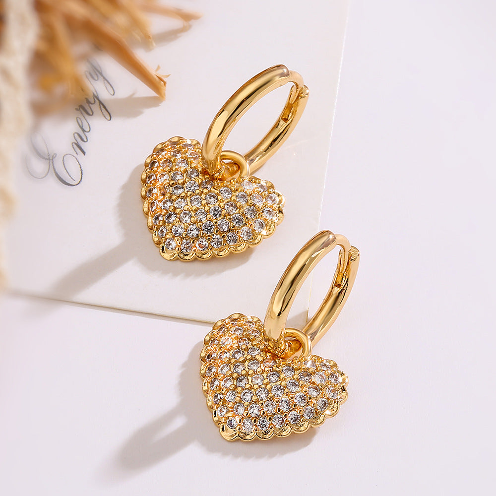 Orecchini Pendenti Minimalisti a Cuore in Rame con Zirconi per Donna, Gioielli Eleganti e Versatili Leggeri di Lusso