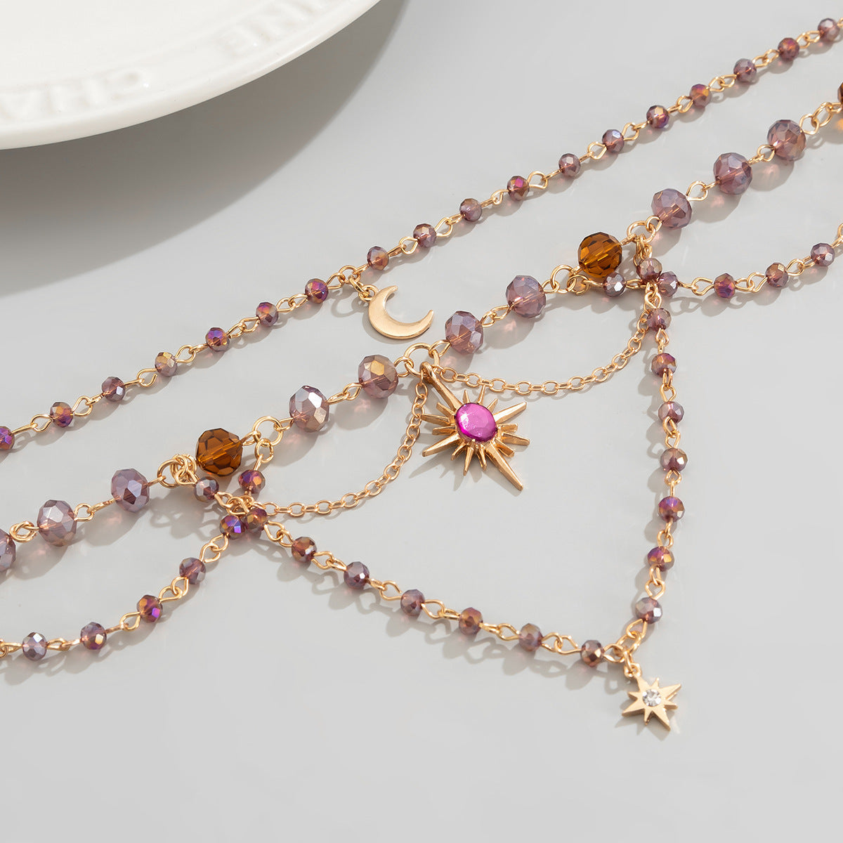 Minimalist Irregular Moon Pendant Necklace for Women with Alloy Base Rhinestone Accents and Plated Finish