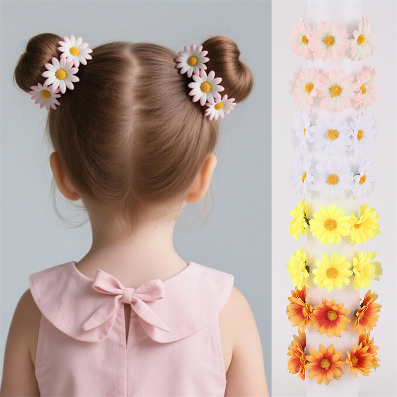 Cerchietto Floreale Elastico per Bambini con Dettagli in Resina a Girasole e Bordo in Pizzo in Tessuto