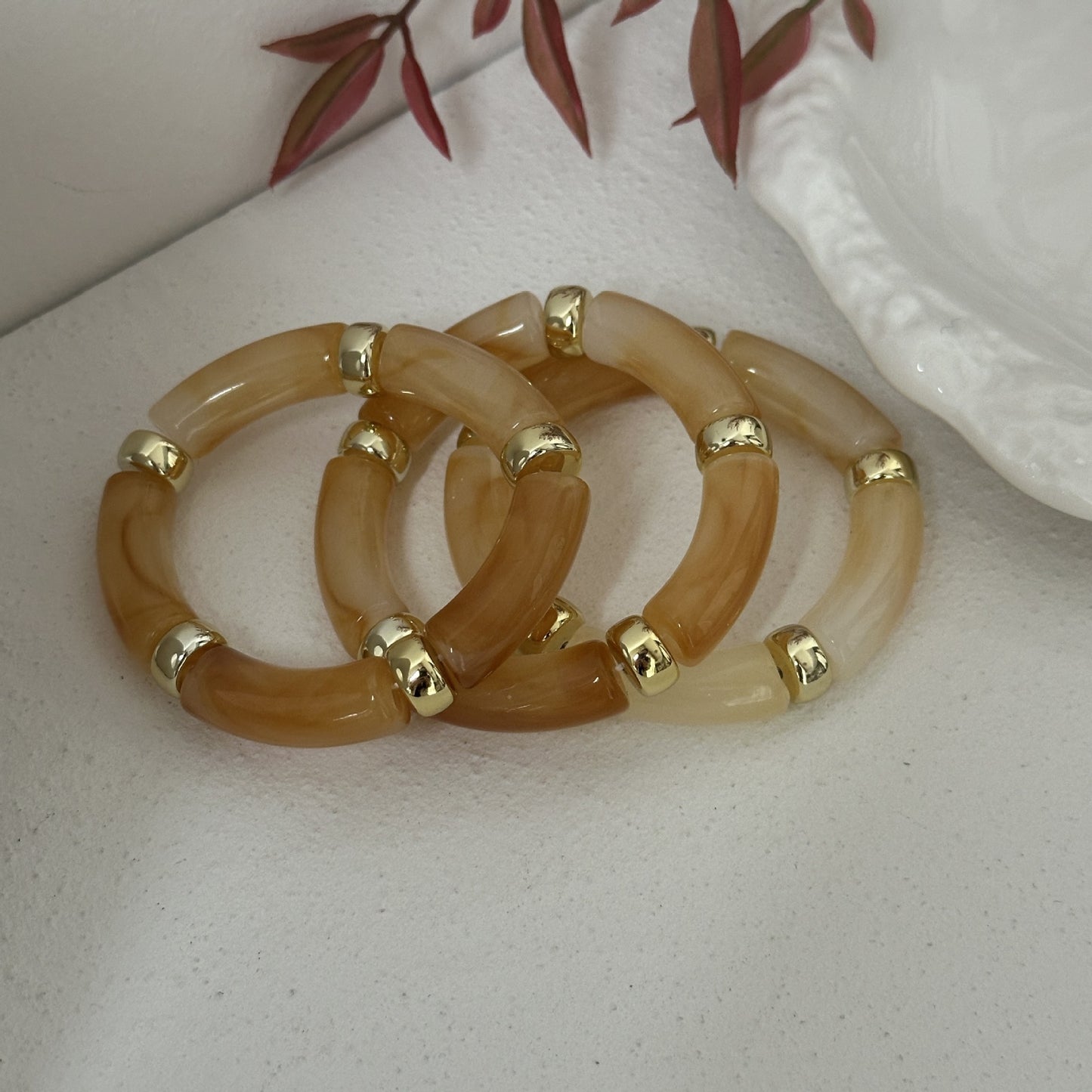 Vintage Minimalist Geometric Resin Plated Bamboo Joint Cuff Bracelet Set