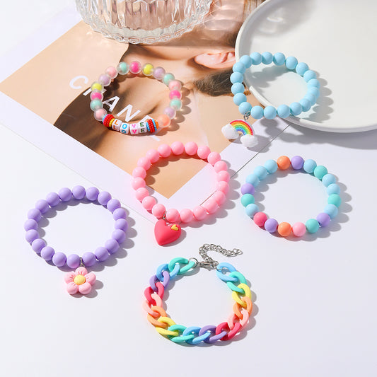 Bohemian Sweet Heart Letter Acrylic Polished Bracelet Set for Women