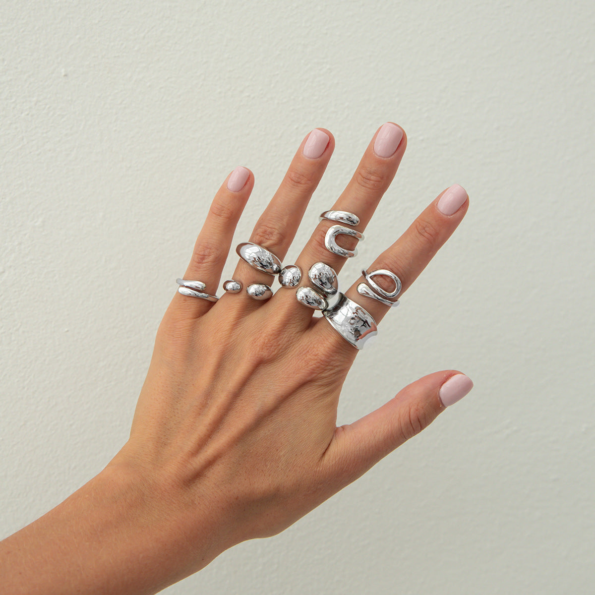 Geometric Plated Zinc Alloy Ring Set for Women