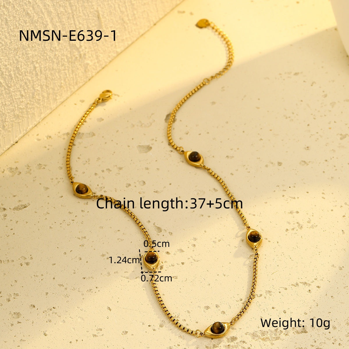 Collar con colgante minimalista de ojo de tigre en acero inoxidable con acabado chapado para mujer