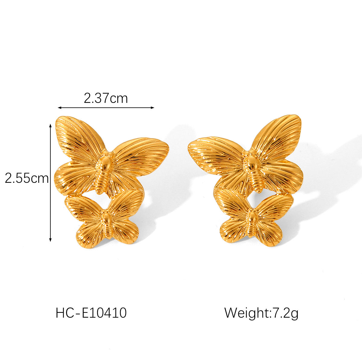 Ins Style Hammered Texture Titanium Steel Earrings with 18K Gold Plating Geometric Heart and Butterfly Shapes Rhinestone Inlay for Women