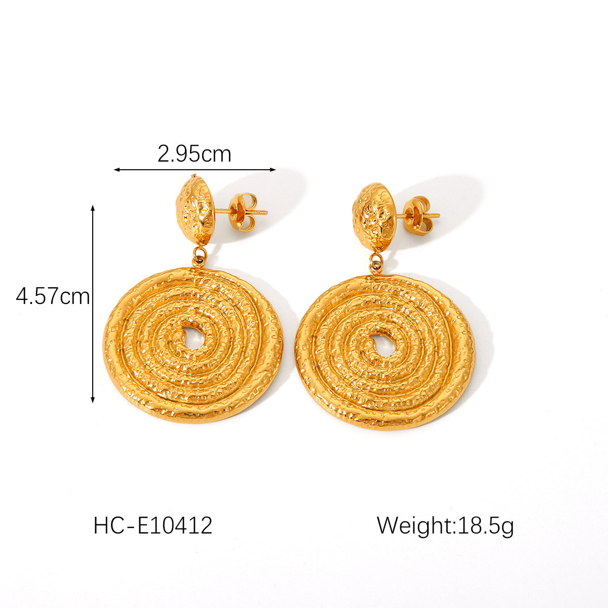 Ins Style Hammered Texture Titanium Steel Earrings with 18K Gold Plating Geometric Heart and Butterfly Shapes Rhinestone Inlay for Women