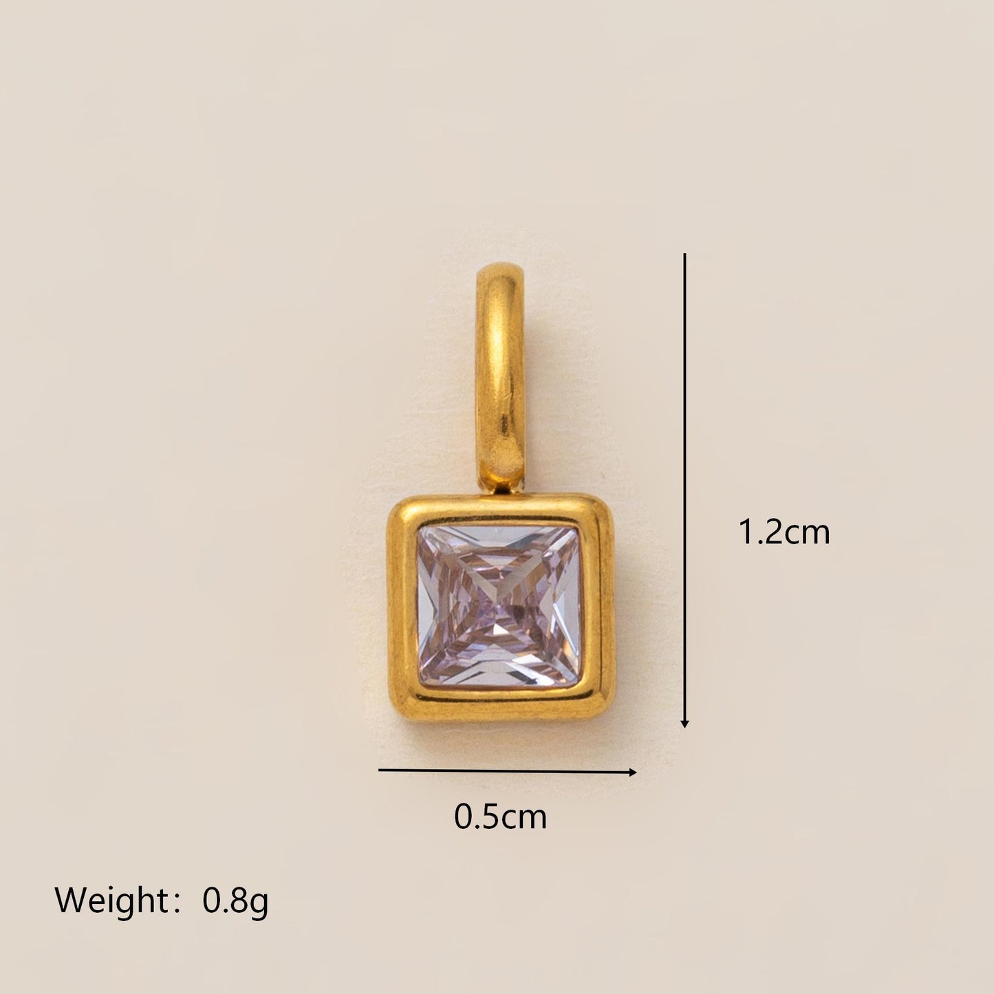 Minimalist Square Titanium Steel Pendant with Cubic Zirconia Inlay DIY Charm Bar Necklace for Women