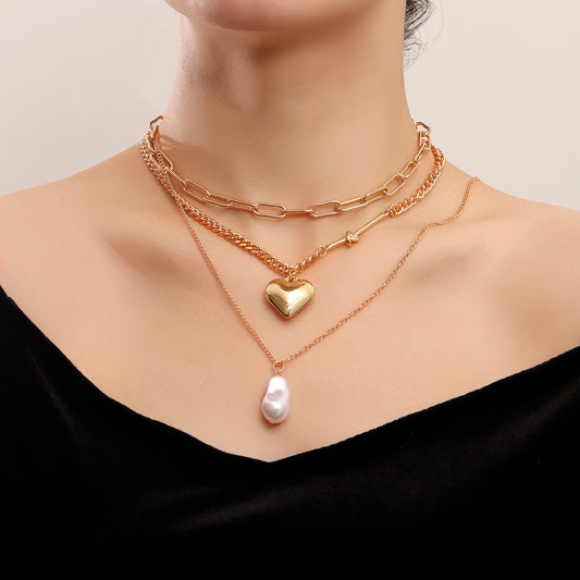 Collana con Ciondolo a Cuore Grande Minimalista da Donna, Catena in Lega con Finitura Placcata