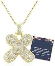 Sweet Hip-hop Letter Brass Cubic Zirconia Inlay Pendant Necklace Box Chain Unisex