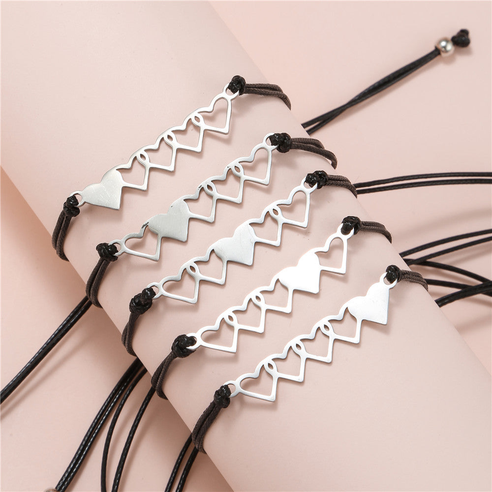 Geometric Stainless Steel Woven Friendship Bracelet Set for Unisex