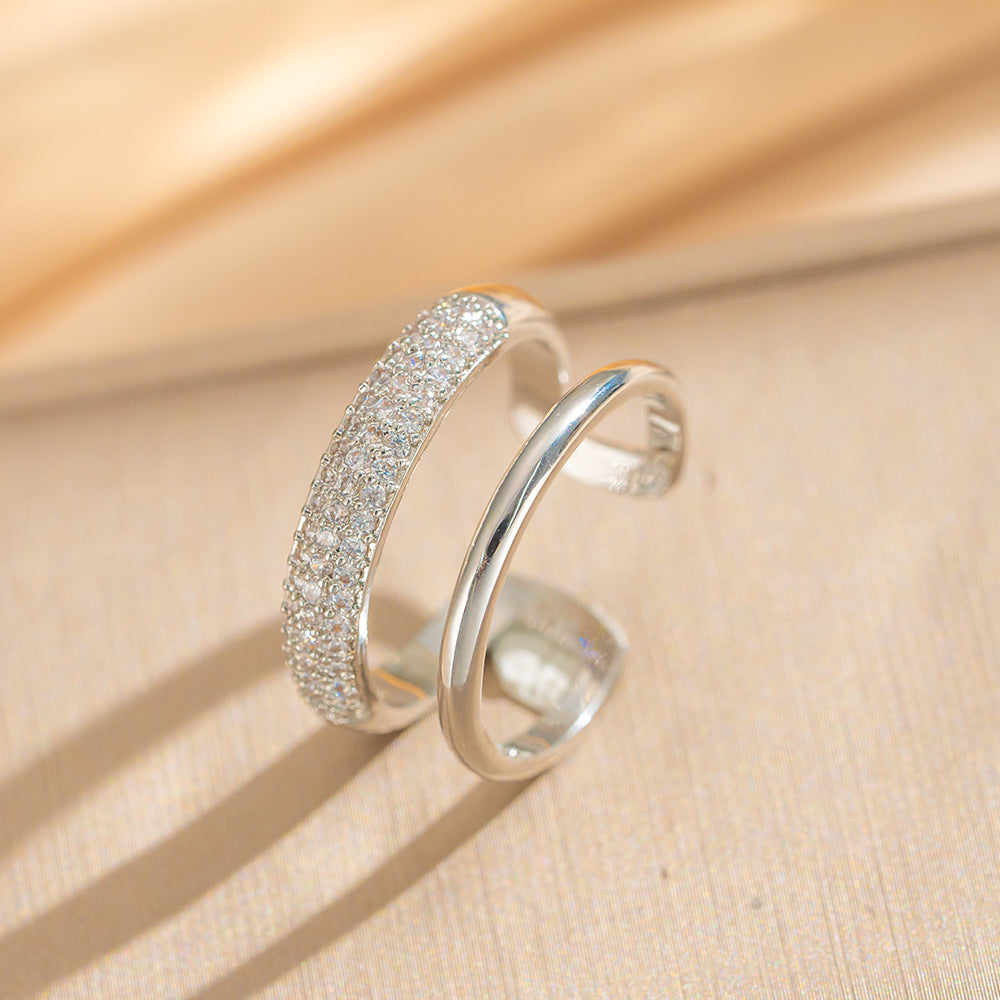 Luxury Minimalist Adjustable Open Ring for Women with Gold-Plated Copper Band and Zircon Stone Accent in Heart and Floral Shape