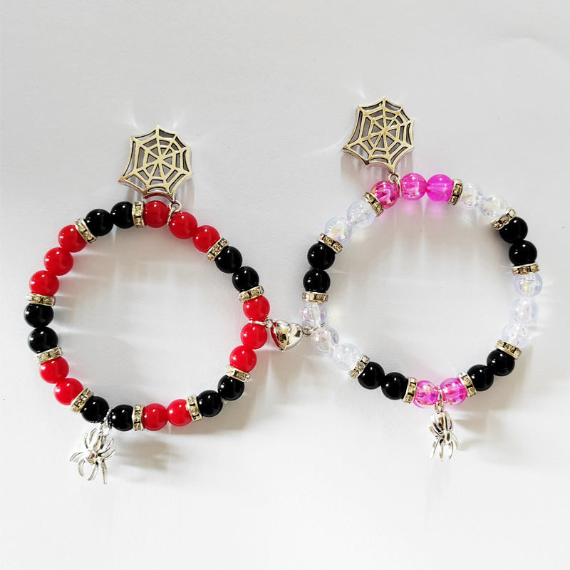 Unisex Halloween Spider Heart Magnetic Beaded Bracelet Alloy