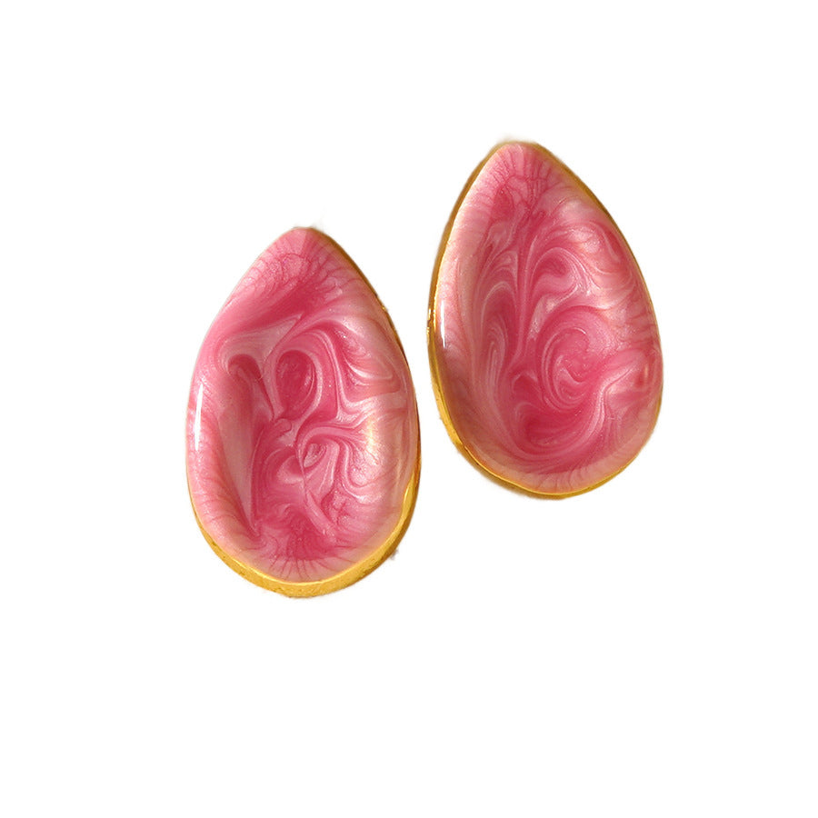 Orecchini da donna eleganti geometrici a goccia in acciaio al titanio con gocciolamento d'olio