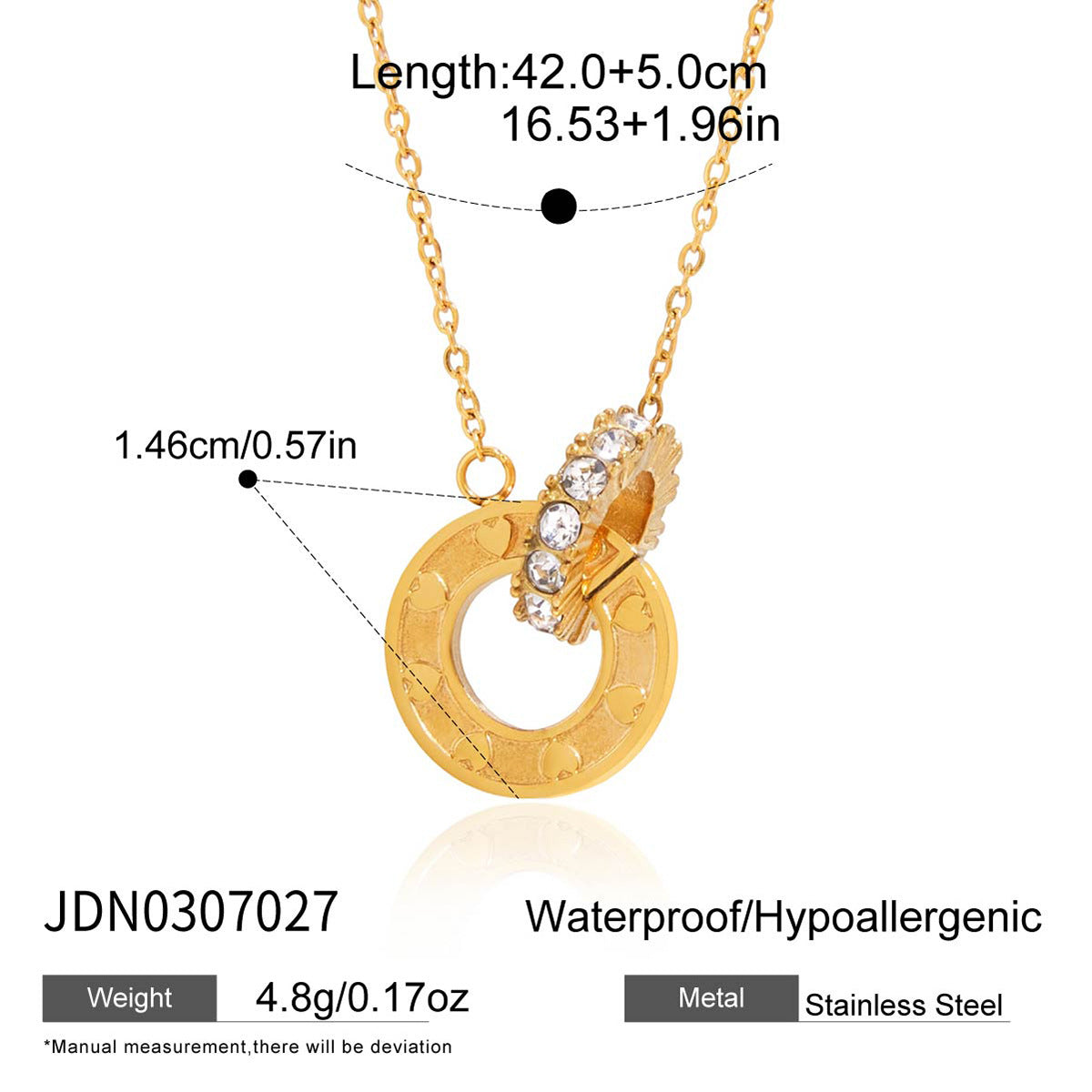 Collana rotonda geometrica con ciondolo da donna in acciaio al titanio con intarsio di strass e finitura placcata