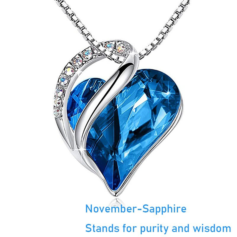 Elegant Heart Shape Alloy Inlaid Crystal Gemstone Necklace with Box Chain for Women